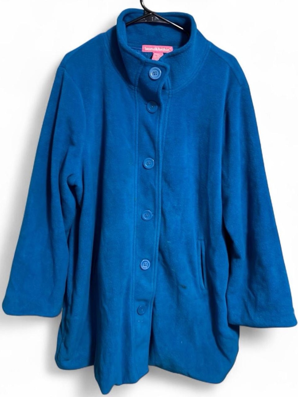 Plus Size Blue button down soft fleece coat with satin lining